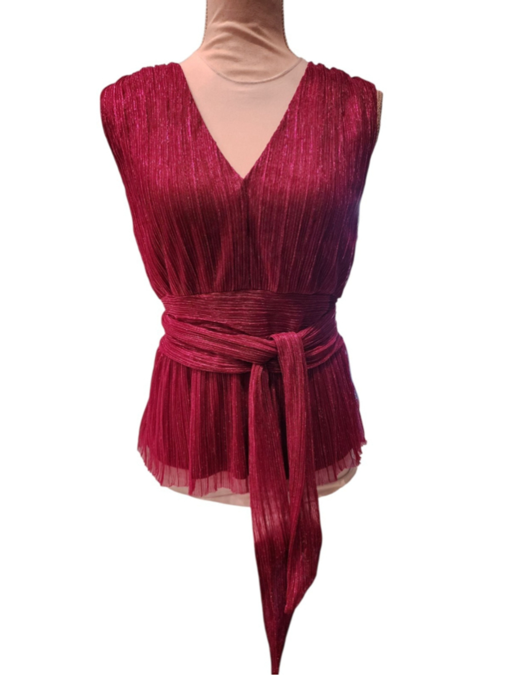 Rachel Zoe Metallic Magenta Sleeveless V-Neck Wrap Peplum Top L Glitter Party